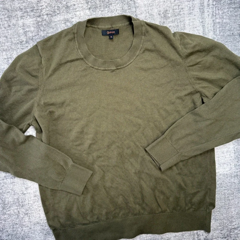 Quince Sweater Womens XL Olive Green‎ Lightweight Cotton Cashmere Crewneck Knit